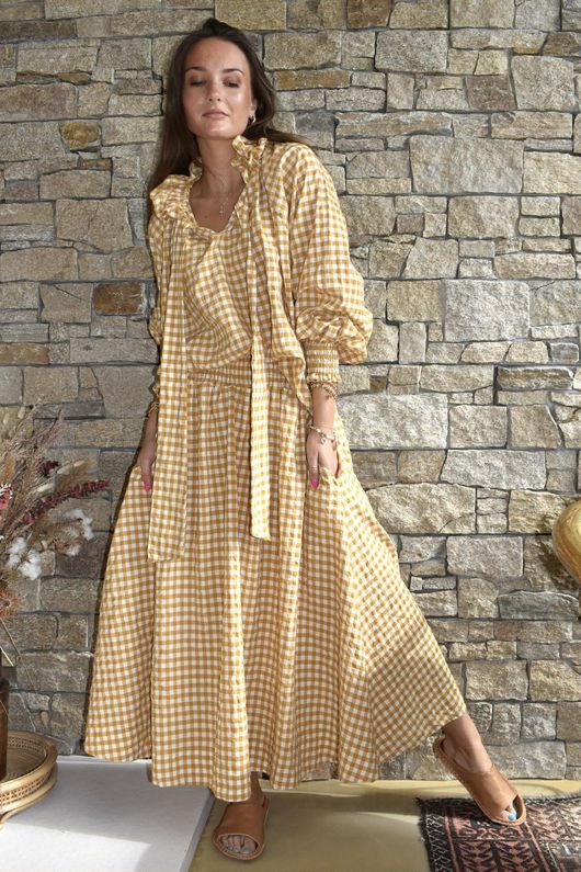 Nonni Gingham Poet Blouse Indian Yellow